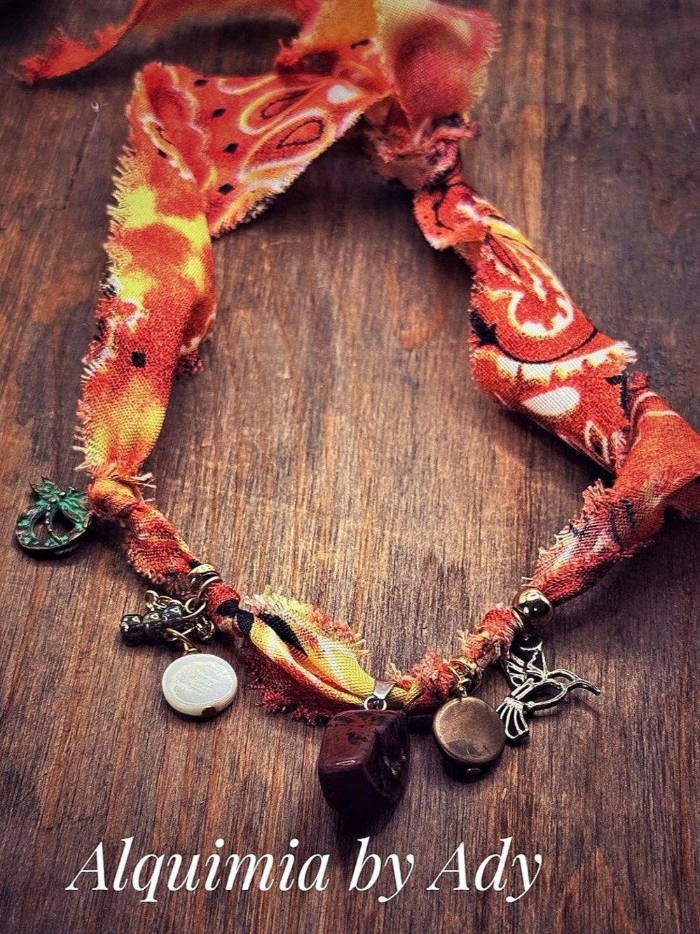 Alquimia by Ady Paisley Charm Necklace in Red & Orange